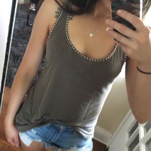 Army green tank top with stud detail